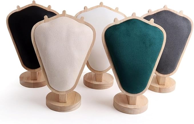 Natural Body Wood Necklace Display Stand with Beige Flannelette Soft Mat Necklace Holder Organizer Desktop Stand for Home Store Dresser-4.45"x8.4"x12"