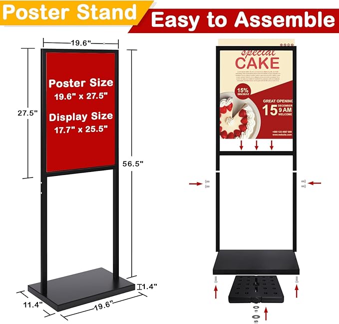 Sign Stand Heavy Duty - 19.6 x 27.5 Inch Double Sided Poster Stand for Display Board Foam, Black Pedestal Floor Standing Sign Holder for Event Store Restaurant Exhibition Business Party