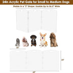 Modern Frame Clear Acrylic Freestanding Pet Gate - 24" High Folding 3-Panel Dog Barrier for Doorways, Stairs & Large Openings, Indoor Fence for Dogs, Puppies & Cats