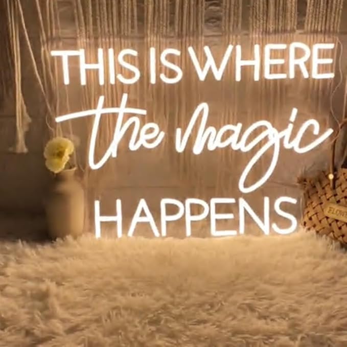 This Is Where The Magic Happens Neon Sign,30inches Custom Beauty Salon Neon Decor,LED Sign for Beauty Room,Pink Beauty Office Sign,Wedding Party Sign