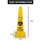 OrangeStar 3-Pack 28" Wet Floor Caution Cones, Yellow 4-Sided Bilingual Warning Message Safety Traffic Cones with Heavy Rubber Base for Indoor/Outdoor Use