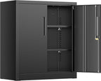 Incbruce 36” Metal Storage Cabinet, Locking Steel Storage Cabinet with 2 Doors and 2 Adjustable Shelves for Garage, Home, Office (Black)