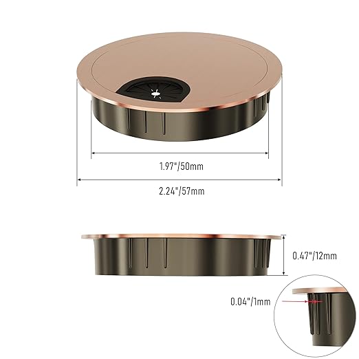 2 Pack Desk Grommet 2 Inch 50mm, Zinc Alloy Computer Desk Wire Hole Cover, Office Desktop Cord Cable Hole Metal Ring, Red Bronze