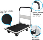 LEADALLWAY Platform Truck Large Size 880lbs Heavy Duty Foldable Push Cart 35.8x24x34.3inches White with 2 Ropes