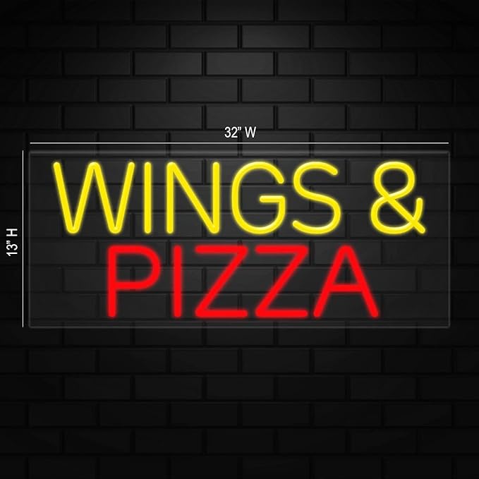 Wings & Pizza Neon Sign for Retail Displays | Value priced LED Flex Neon | Electronic Light Up LED Sign for Windows/Walls | 32"W x 13"H x 1"D