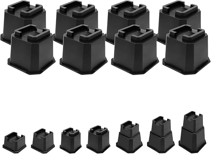 shouwuhho Bed Risers 4 inch, Furniture Risers Elevation in Heights 4 Inch Heavy Duty, Bed Lift Risers for Caster Wheels or Posts of Bed Table Couch, Support up to 6000 lbs, Black, 8 Pack