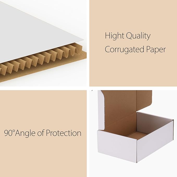 RLAVBL 9x6x3 Shipping Boxes Set of 30, White Corrugated Cardboard Mailer Box for Packing Mailing Small Business
