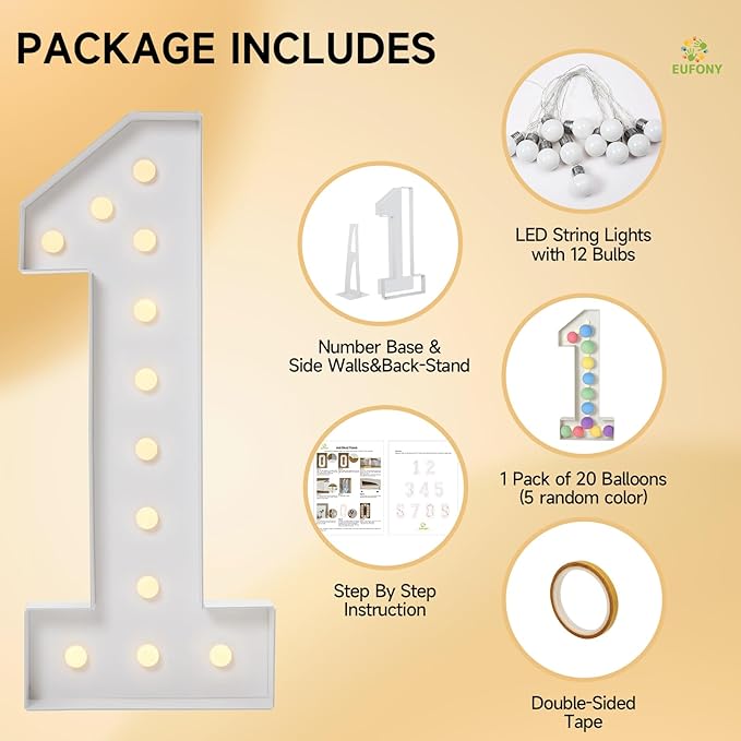 4FT Marquee Numbers, Large Light Up Numbers 5 for 5th 35th 50th Birthday Party Decorations, Giant Light Up Number for Anniversary Decor, 4 Feet Mosaic Number 5 with LED Lights DIY Kit