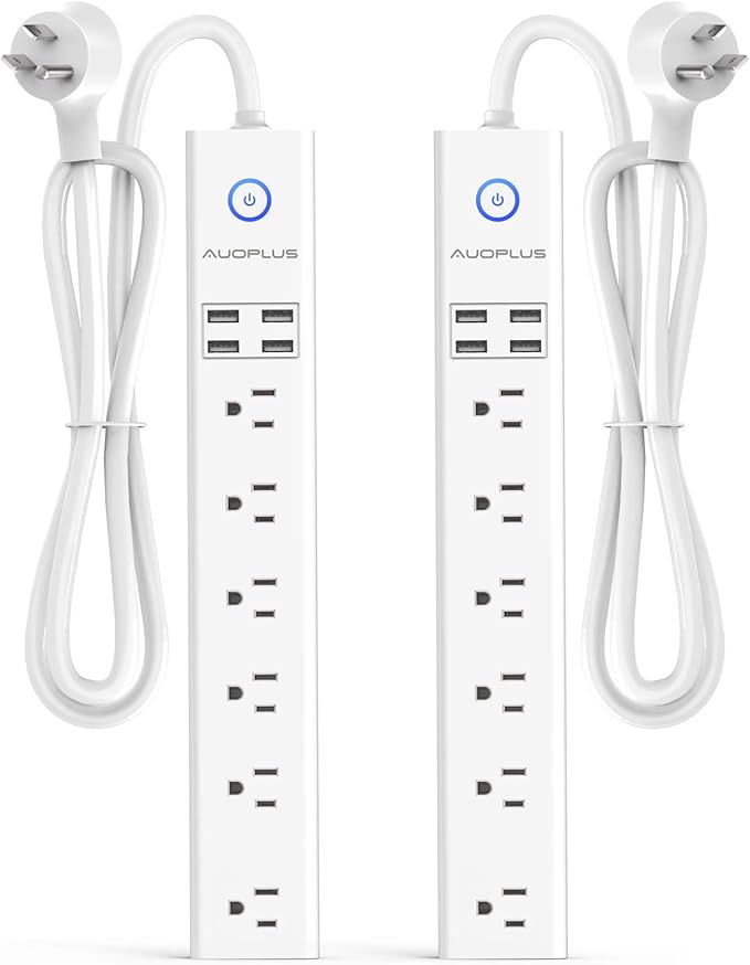 2 Pack Surge Protector Power Strip - 10FT Long Extension Cord with Multiple Outlets, 6 Widely Outlets 4 USB Charging Ports, Flat Plug Overload Surge Protection, Wall Mount for Home, Office ETL Listed