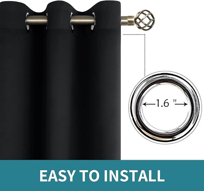 BGment Black Blackout Curtains for Living Room - Grommet Thermal Insulated Room Darkening Energy Saving Curtains for Bedroom, Set of 2 Panels, 42 x 84 Inch