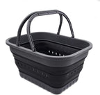 SAMMART 19L (5 Gallon) Collapsible Tub with Handle - Portable Outdoor Picnic Basket/Crater - Foldable Shopping Bag - Space Saving Storage Container (Grey/Black)