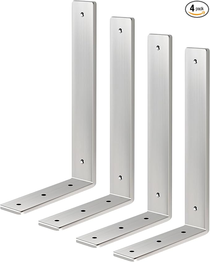 Floating Shelf Bracket Stainless Steel 12 Inch, 4 Pack Heavy Duty Shelf Brackets, Wall Shelf Bracket for DIY Decorative with Mounting Hardware