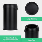 TrailBlaze 65L/17 Gallon Commercial Kitchen Trash Can - Stainless Steel, Open Top, Heavy Duty, Large Capacity Rubbish & Recycling Bin for Home, Office, Restaurant - Black Matte Open