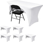 Nasitos 6 Pack White Tablecloth Rectangle for 8 Foot Tables-Open Back Fitted Stretch Spandex Table Covers, Washable Wrinkle-Free Trade Show Table Cover for Parties, Wedding, Banquet, Craft Fair