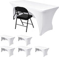 Nasitos 6 Pack Fitted White Tablecloth Rectangle for 4 ft Table-Open Back Folding Stretch Spandex Table Covers Fabric Washable and Wrinkle Resistant for Parties, Wedding, Craft Fair, Trade Show