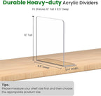Shelf Dividers for Closet Organization: 10" Tall x 8.4" Deep Durable Clear Acrylic Divider Organizer for Shelves - 12 Pack Adjustable Shelving Separators for Clothing Purse