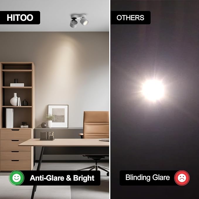 Spot Lights Indoor, Modern Art Display Accent Lights 3000-6000K Selectable, 20W Dual Head LED Spot Lights, CRI 98, 220° Directional, White Ceiling Spotlight for Kitchen, Plant, Living Room