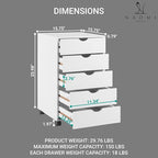 Naomi Home Taylor 5 Drawer Chest, Wood Storage Dresser Cabinet with Wheels, Craft Storage Organization, Makeup Drawer Unit for Closet, Office File Cabinet 180 lbs Total Capacity - White
