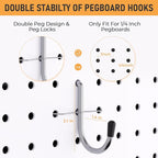 INCLY 1/4 Inch Pegboard Hooks, 100PCS Heavy Duty Metal Pegboard J Hooks Accessories with Peg Locks & Rubber Tipped, Peg Board Tool Hangers Fit 1/4" Pegboard for Wall Hanging Tools or Display Jewelry