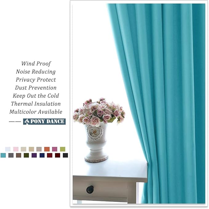 PONY DANCE Light Blocking Curtains - 54 inch Length Window Coverings Room Darkening Rod Pocket Thermal Insulated Curtain Panels for Living Room & Bedroom, 52 x 54 inches, Blue Mist, 2 Pieces