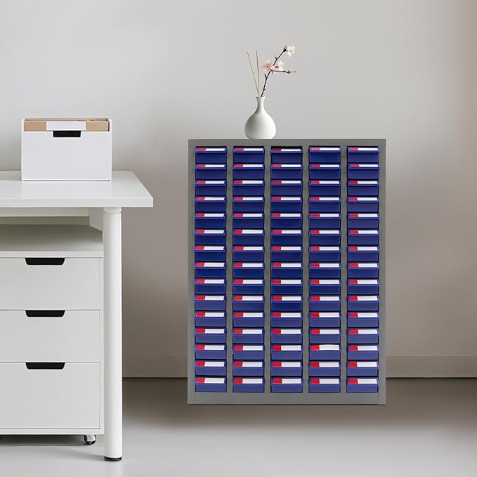 Drawer Storage Cabinet | Storage Cabinet Part Organization Shelves | Bolt and Nut Tool Storage Steel Cabinet | Hardware Organizer and Storage Organization | with Dividers and Labels (Blue)