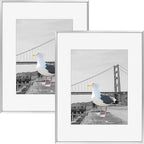 Frametory, 16x20 Metal Picture Frame with Mat for 11x14 Picture & Real Glass, Aluminum Photo Frame Collection (Silver, 2 Pack)