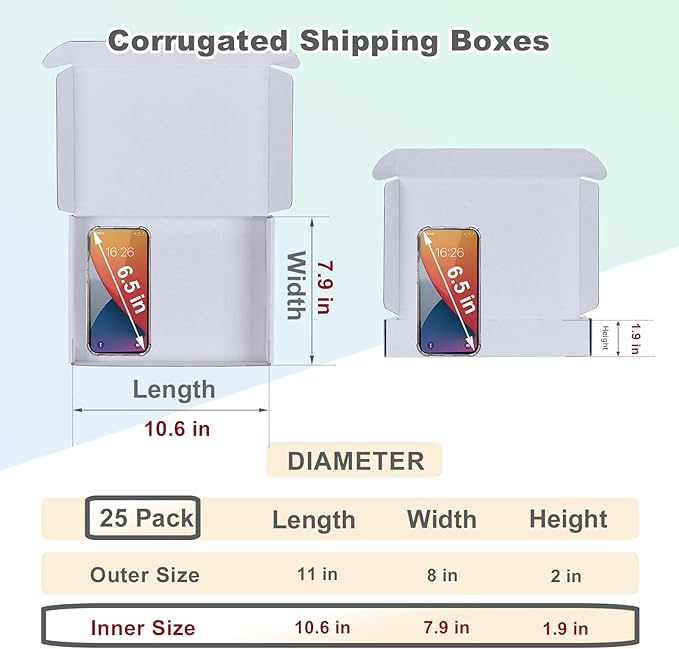 MEBRUDY 11x8x2 Inches Shipping Boxes Pack of 25, White Corrugated Cardboard Box for Mailing Packing Literature Mailer