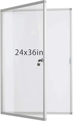 Lockable Dry Erase Board 36x24 Inches Enclosed Bulletin Boards White Board Frame Display Case,with Magnets,for School Message Notice Whiteboard (White Board)