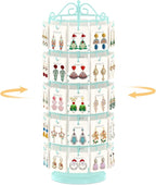 EsLuker.ly Earring Holder Organizer Rotating Display Tree Stand, Adjustable Height Earring Card Hanger Rack with 50 Hooks for Vendors Market Selling, 5 Tier Metal Jewelry Storage Tower,Blue