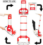 FCH Folding Hand Truck, Aluminum Portable Folding Hand Cart,165lbs Capacity Hand Cart and Dolly Ideal for Home, Auto, Office,Travel Use, Red