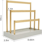 SANY DAYO HOME 3-Tier Earring Holder Organizer Stand, 105 Holes Gold Metal Earring Rack Jewelry Display Tree with Gray Wood Tray for Women and Girls