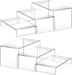 6PCS Acrylic Display Risers, 12'' Large Acrylic Risers Display Stands,Tiered Shelves for Gemstone, Curio, Figurines, Collectibles and Home Deco