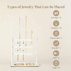 LAMU Jewelry Organizer, 5 Tier Jewelry Stand Display with Anti Entanglement Necklace Holder Tree, Height Adjustable Stroage for Earrings Rings Studs Bracelet, Christmas Gifts for Women Girls, White
