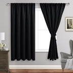 JIUZHEN Blackout Curtains for Bedroom - 60 Inch Wide Thermal Insulated Room Darkening Privacy Soundproof Curtains for Living Room, Set of 2 Panels with Tiebacks, 60 x 63 inches, Black