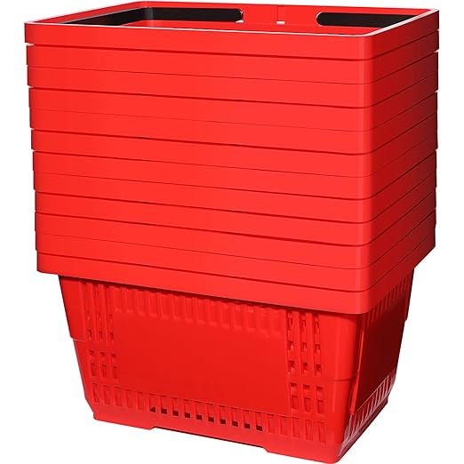 20 Pcs Bulk Shopping Baskets with Handles, 20 L Plastic Grocery Basket 16.9'' x 11.8'' x 9.1'' Portable Shopping Cart for Retail Stores Supermarket(Red)