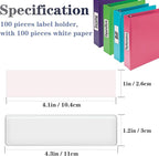 Self Adhesive Label Holders, ELEMGULY 100 Pack Adhesive Shelf Tag Shelf Label Holder Clear Pocket Holder with Paper for Supermarket, Bookshelf, Kitchen (4.3 x 1.2 Inch)