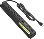 JUNNUJ Heavy Duty Metal Power Strip 20 Amp, High Amp Surge Protector 6 Outlet, 20A Power Strips Workshop Industrial Outlets Wide Spaced 6-20R T-Slot with Circuit Breaker, 12 Gauge Extension Cord 15ft