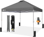 CROWN SHADES Adjustable Height on The Fly, 10x10 Pop Up Canopy - Beach Tent with One Push Setup - Easy Outdoor Sun Shade for Events, Parties, Camping - Outside Shade with STO-N-Go Bag, Grey
