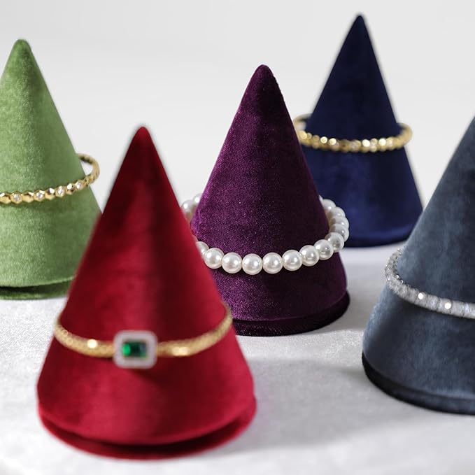 Resilient Velvet Bracelet Display Stand, Cone-Shaped Bangle Storage Holder For Jewelry Store Retail Countertop Organizer Stand (Red, Resilient Velvet)