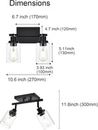 2-Light Track Lighting Kit Black Track Lighting Fixtures Bathroom Wall Sconces Ceiling Mount Kitchen Tracking Lights, Rotatable Spotlight with Clear Glass Shade for Kitchen Shop Hallway