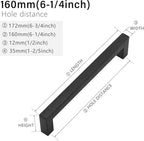 Cabinet Pulls Matte Black Cabinet Handles Square Drawer Pulls, 40 Pack 6-1/4 Inch Stainless Steel Kitchen Door Cupboard Cabinet Handles, Drawer Hardware Handles, 160mm Hole Centers