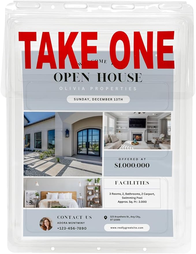 Calendars and More, Inc. Outdoor Real Estate Brochure Holder – Clear PETE Plastic Take-One Box with Snap-Shut Lid – Holds Up to 200 Flyers or Brochures (1)