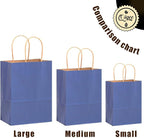 qiqee 100PCS Gift Bag with Handles Bulk Kraft Deep Blue Paper Bags Assorted Sizes(33pcs Large 13",33pcs Medium 11",34pcs Small 8")