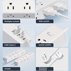 Surge Protector Power Strip, 9 Widely Spaced Outlets, 3 USB A & 2 USB C Ports, 5ft Flat Plug Long Extension Cord for Travel Home Office Entertainment, White