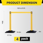 10 ft Crowd Control Stanchion Set, Crowd Control Barrier, Stanchions with Retractable Belts & Water Filled Base, Retractable Stanchions, Queue Management Stanchion (4 Pack) (Yellow)
