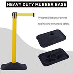 OangeStar 4-Pack Commercial Crowd Control Stanchions with 10ft Retractable Belt, Heavy Duty Queue Barriers for Events, Black Rubber Base Post for High Traffic Areas, Banks & Retail Stores, Yellow