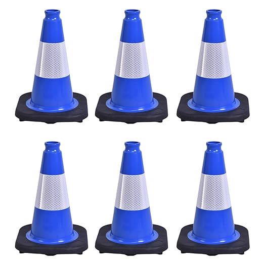 6 Pack 12 Inch Blue Reflective Traffic Cones, Black Base Mini Safety Cones for Event Setup, Reserved Parking, and School Activities (6, Blue, 12 Inch)