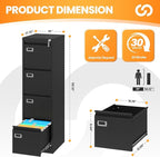 4 Drawer File Cabinet with Lock, Metal File Cabinets for Home Office,18" Deep Vertical Black Filing Cabinets Office Storage Cabinet for Letter/Legal / A4 / F4 Size, and File Folders