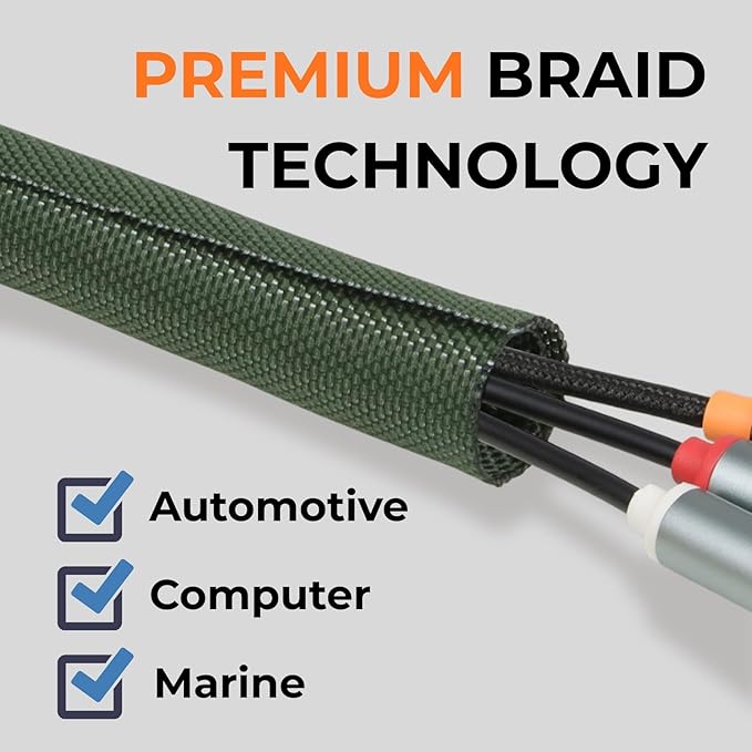 5/8 inch Split Braided Cable Management Sleeve for USB Cable Power Cord Audio Video Cable, Wire Loom Cord Protector from Cat Dog Chewing (Dark Green, 10FT)