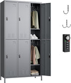 Aobabo Combination Lock Metal Storage Locker for Employees, 6 Doors Lockable Storage Locker with 18 Hooks for Office Gym School, Dark Grey, Assembly Required